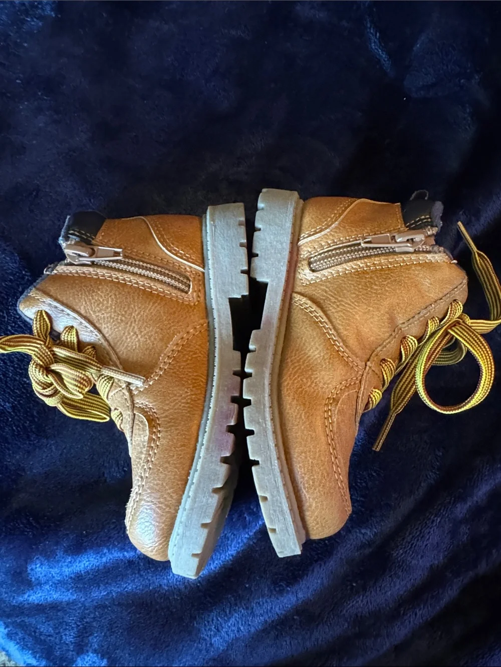 Carter's Tan Brown Lace-Up Kids Boots with Yellow Accent Laces. Worn once.